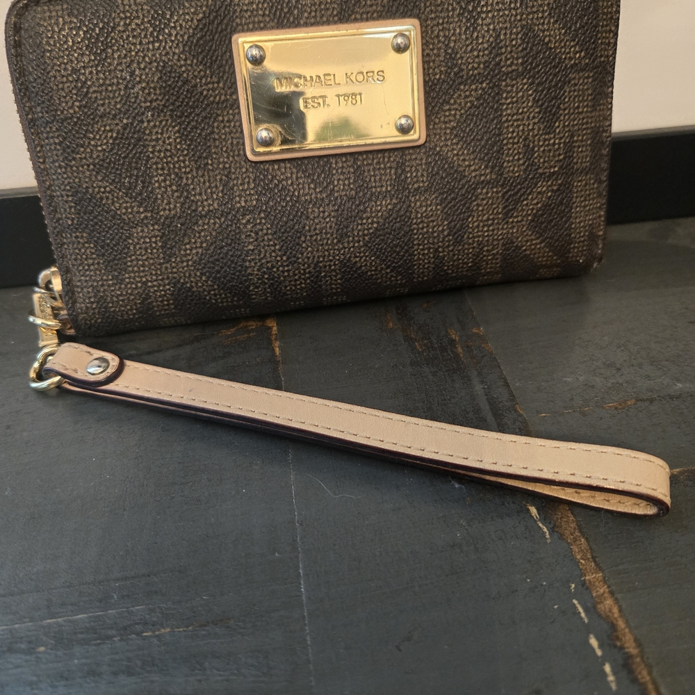 Michael Kors Dark Brown Wristlet with Gold Accents